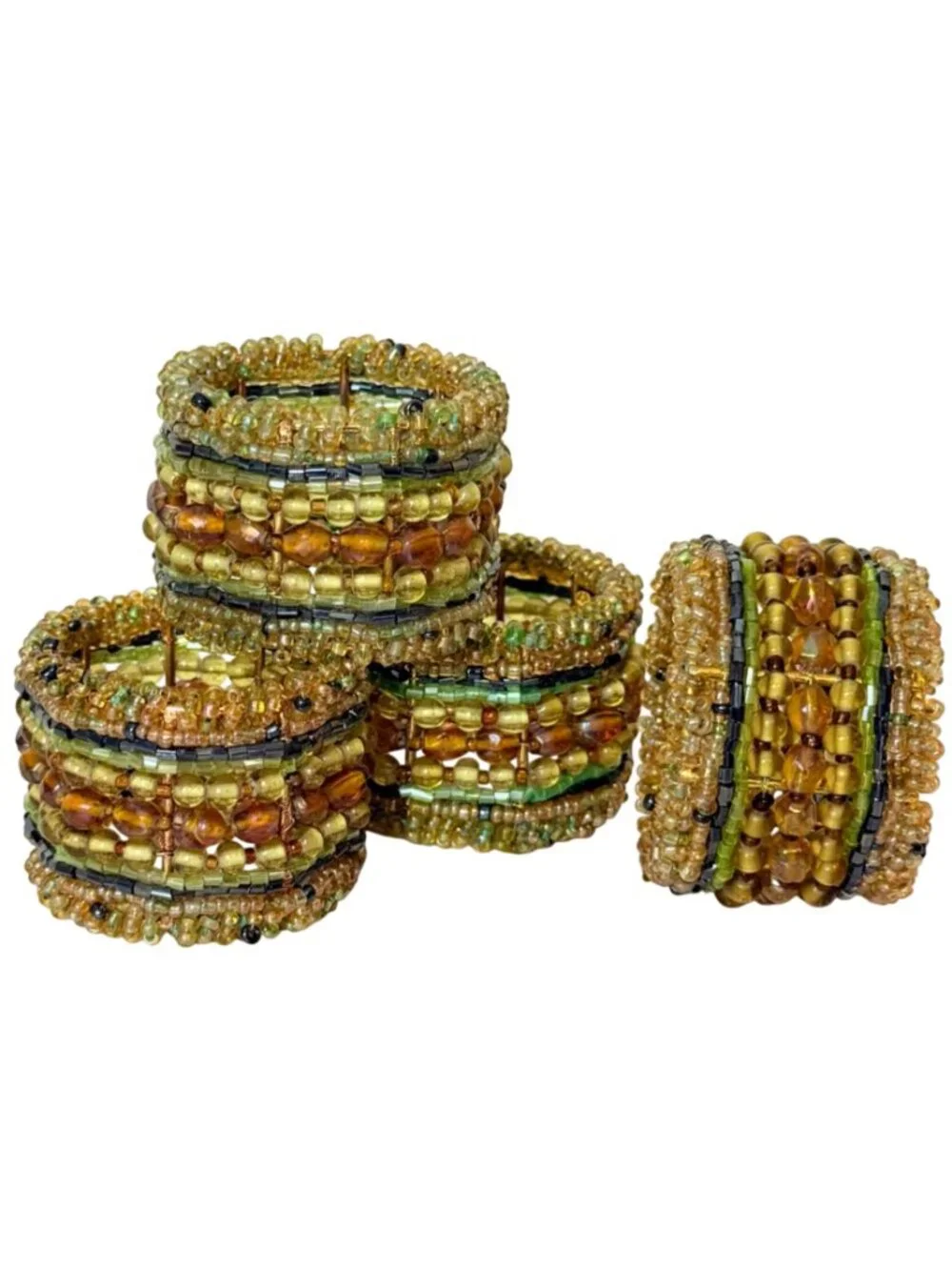 Vintage Pier 1 Imports Beaded Napkin Rings Set 4 Boho Fall Rustic Table Decor